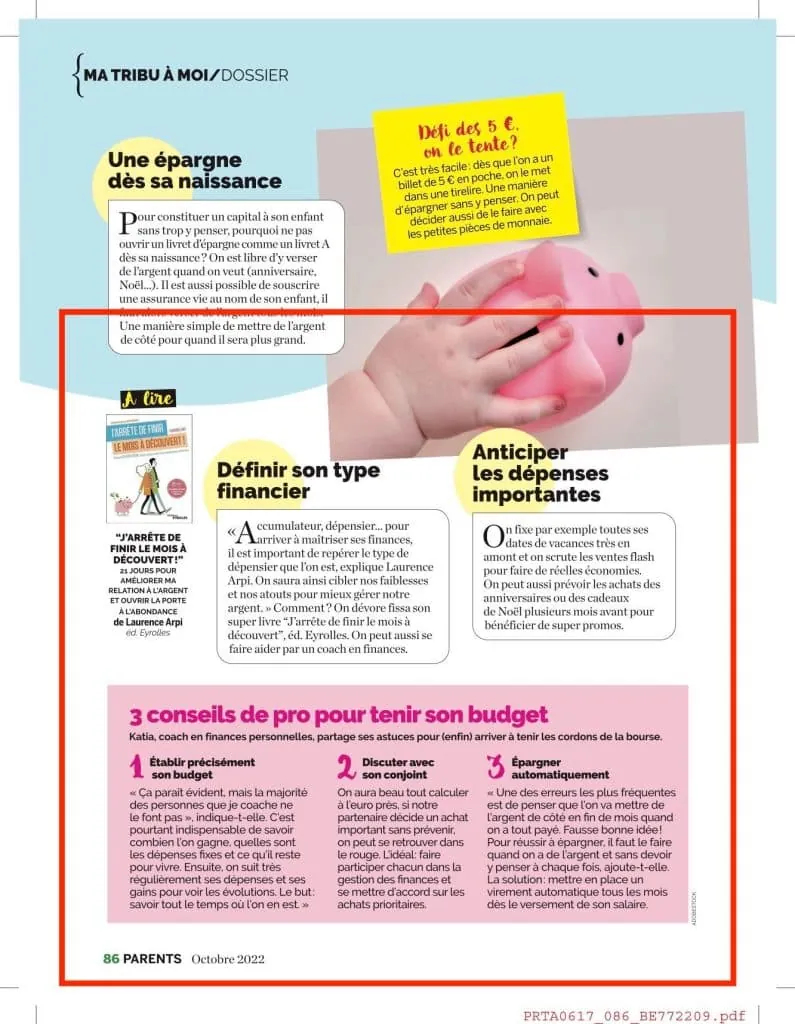 Page du magazine Parents consacrée au dossier Dépenser malin